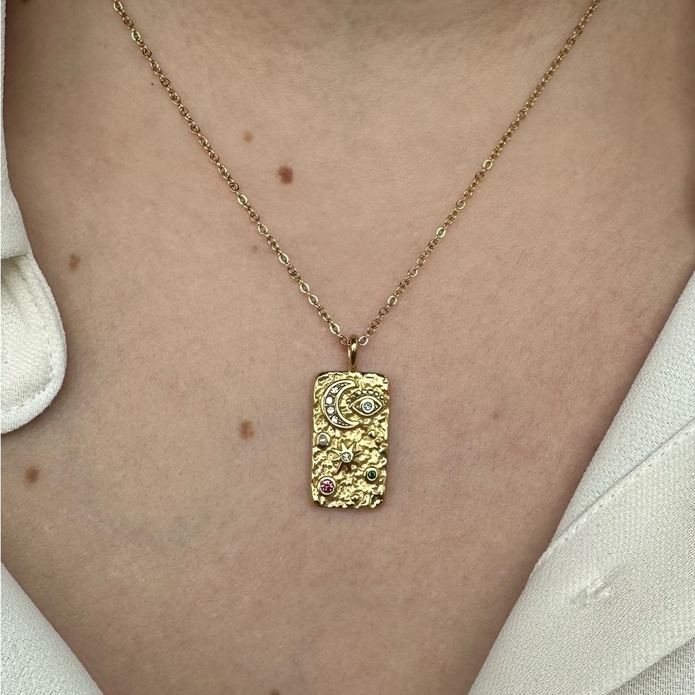 Gold Rectangular Pendant Necklace With Colorful S… - image 4